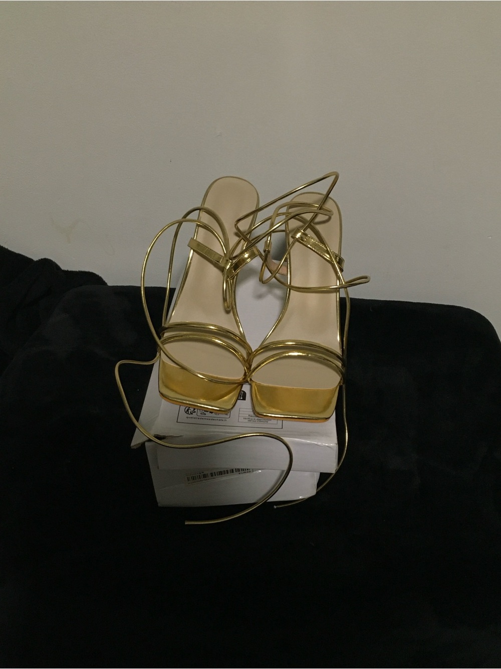 Gold Strappy Platform Heels - Women